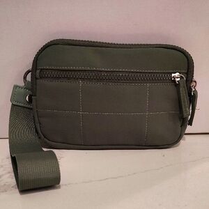Olive Green Clutch with Detachable Canvas Strap Multiple Pockets